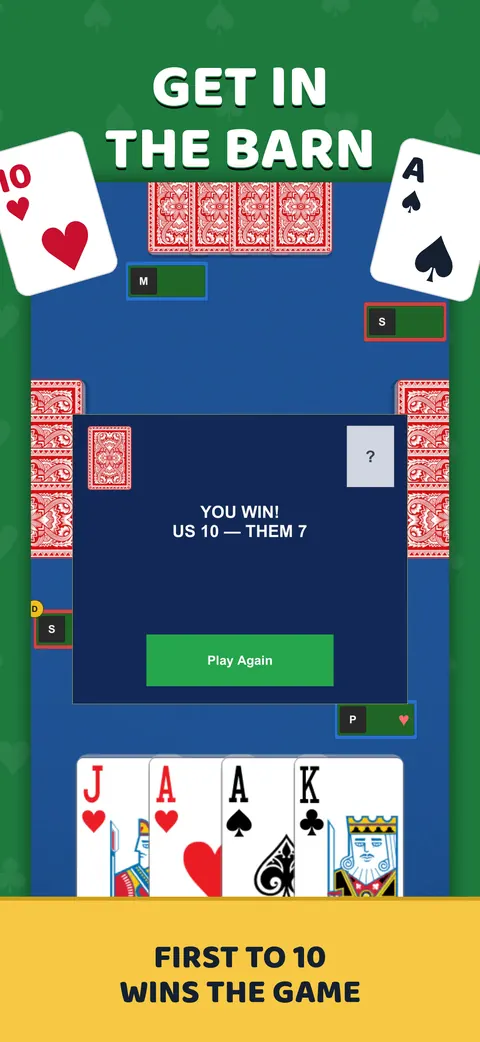You win — first to 10 points wins the game